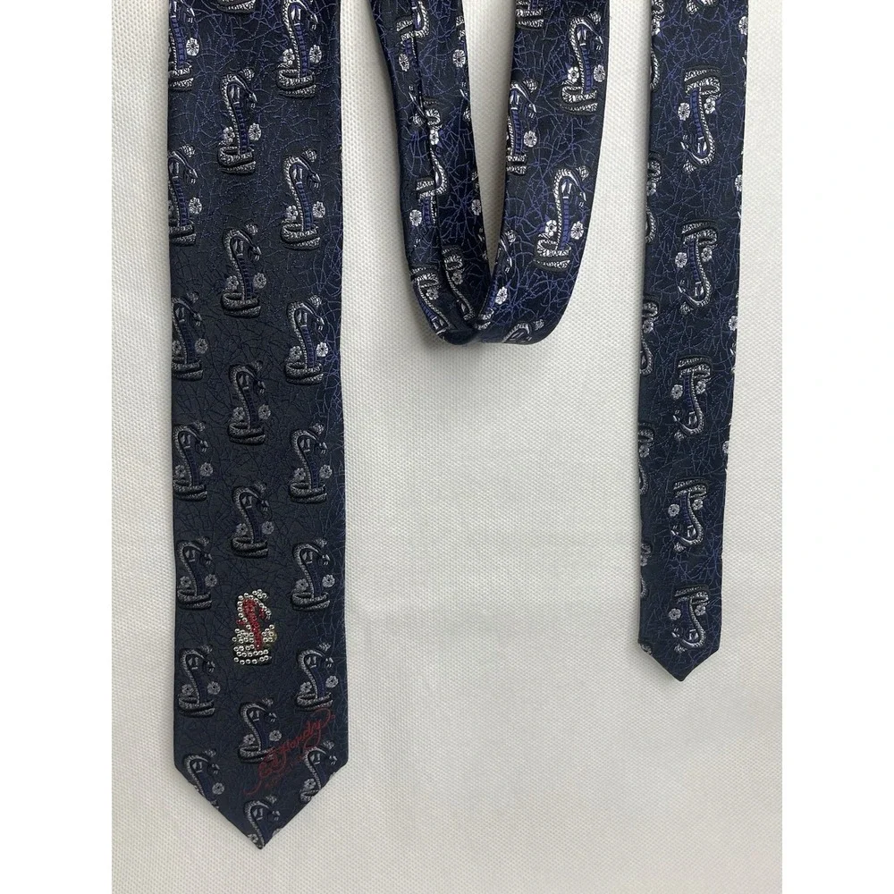 Ed Hardy by Christian Audigier Cobra Design Tie Black Blue Sparkling Necktie